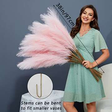 FOTEEWL 8 PCS Faux Pampas Grass Decor 38"/3.1FT Tall Fake Pompas Floral Large Artificial Pompous Gra...