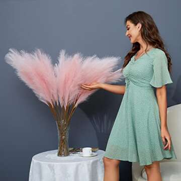 FOTEEWL 8 PCS Faux Pampas Grass Decor 38"/3.1FT Tall Fake Pompas Floral Large Artificial Pompous Grass Branches Plants for Floor Vase Filler Home Boho Decoration (Pink)