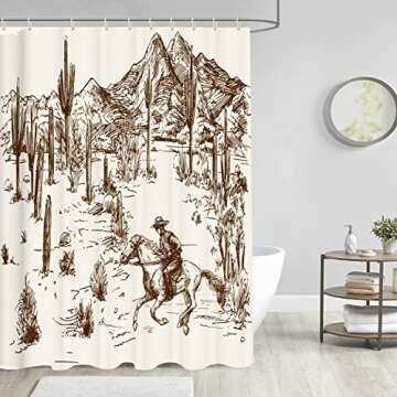 Western Cowboy Shower Curtain, Cactus Shower Curtain, Farmhouse Country Shower Curtain for Bathroom ...