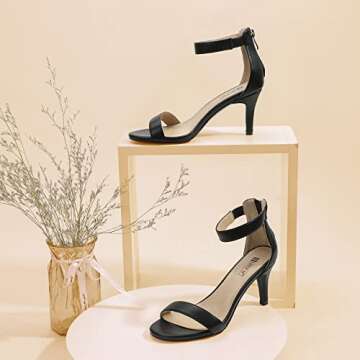 IDIFU Women's Black Heels Size 6 Kitten Heels Stiletto Heels for Women Dressy Open Toe Heels Ankle Strap Heeled Sandals Wedding Bridal Shoes On Evening Prom(Black Pu)