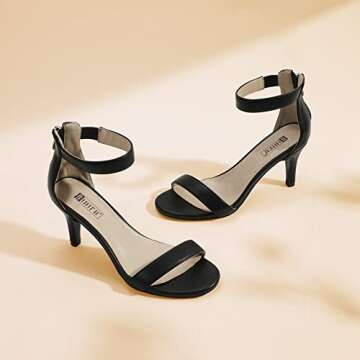 IDIFU Women's Black Heels Size 6 Kitten Heels Stiletto Heels for Women Dressy Open Toe Heels Ankle Strap Heeled Sandals Wedding Bridal Shoes On Evening Prom(Black Pu)