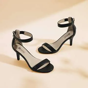 IDIFU Women's Black Heels Size 6 Kitten Heels Stiletto Heels for Women Dressy Open Toe Heels Ankle Strap Heeled Sandals Wedding Bridal Shoes On Evening Prom(Black Pu)