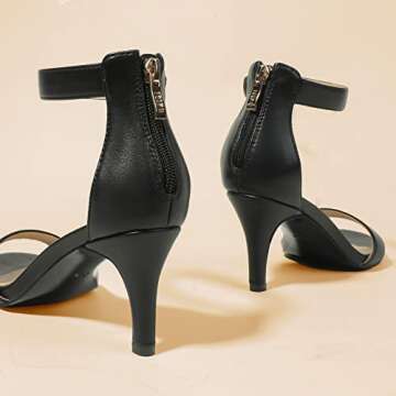 IDIFU Women's Black Heels Size 6 Kitten Heels Stiletto Heels for Women Dressy Open Toe Heels Ankle Strap Heeled Sandals Wedding Bridal Shoes On Evening Prom(Black Pu)