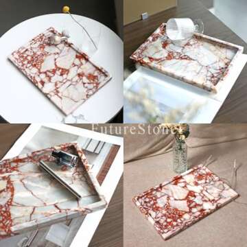 FutureStone 100% Natural Marble Serving Tray Luxury Marble Storage Tray for Home Decor Stone Tray for Bathroom/Kitchen/Vanity/Dresser,Plate Holder for Tissues, Candles, Towel