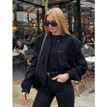 Stylish Women’s Cropped Bomber Jacket with Pockets