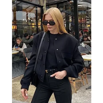 Stylish Women’s Cropped Bomber Jacket with Pockets
