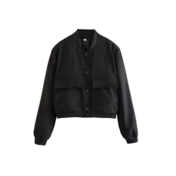 Stylish Women’s Cropped Bomber Jacket with Pockets