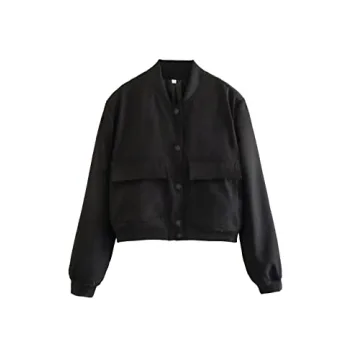 Stylish Women’s Cropped Bomber Jacket with Pockets