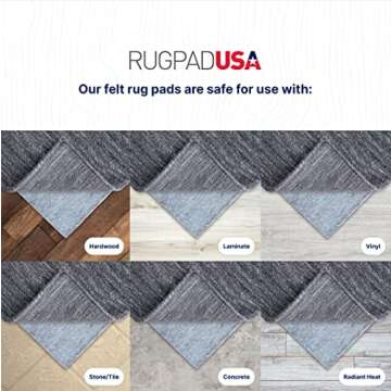 RUGPADUSA - Basics - 10'x14' - 3/8" Thick - 100% Felt - Protective Cushioning Rug Pad - Safe for All Floors and Finishes Including Hardwoods