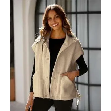 OPCAKM Women's Fuzzy Fleece Vest Oversized Sleeveless Sherpa Jacket Warm Button Down Gilet Outerwear...