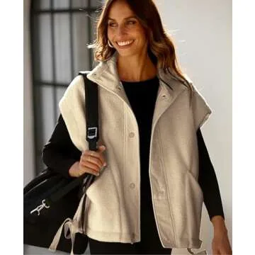 OPCAKM Women's Fuzzy Fleece Vest Oversized Sleeveless Sherpa Jacket Warm Button Down Gilet Outerwear with Pockets(Khaki-M)