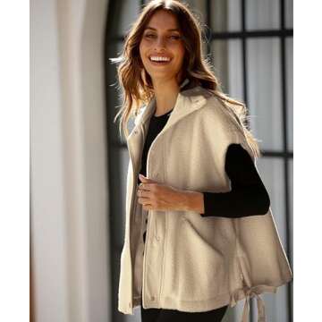OPCAKM Women's Fuzzy Fleece Vest Oversized Sleeveless Sherpa Jacket Warm Button Down Gilet Outerwear with Pockets(Khaki-M)