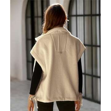 OPCAKM Women's Fuzzy Fleece Vest Oversized Sleeveless Sherpa Jacket Warm Button Down Gilet Outerwear with Pockets(Khaki-M)