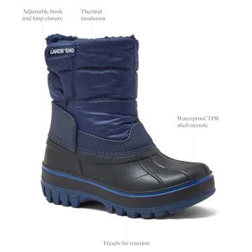 Lands' End Waterproof Kids Snow Boots - Insulated Warm Fleece Lined Winter Boots in Evening Cobalt B...