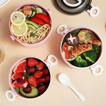 ZZQ Bento Box Adult Lunch Box with Lunch Bag/Spoon, All-in-One Leakproof Stackable Lunch Box Containers for Women, Men, BPA Free Microwave Safe 3-Tier Lunch Box Bento Boxes Adult, Pale Pink