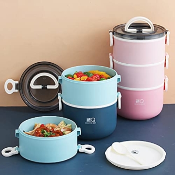 ZZQ Bento Box Adult Lunch Box with Lunch Bag/Spoon, All-in-One Leakproof Stackable Lunch Box Containers for Women, Men, BPA Free Microwave Safe 3-Tier Lunch Box Bento Boxes Adult, Pale Pink
