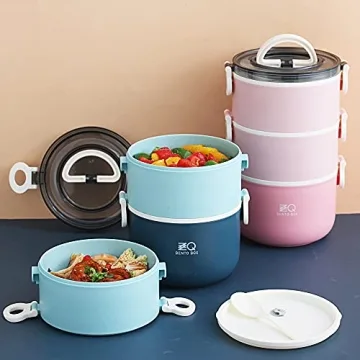 ZZQ Bento Box Adult Lunch Box with Lunch Bag/Spoon, All-in-One Leakproof Stackable Lunch Box Containers for Women, Men, BPA Free Microwave Safe 3-Tier Lunch Box Bento Boxes Adult, Pale Pink