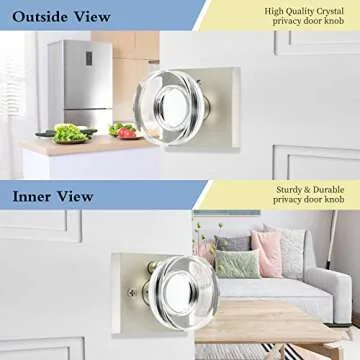 coolnews Glass Door Knobs Interior, Privacy Bathroom Bedroom Crystal Door Knobs with Lock, Satin Nickel Door Knobs