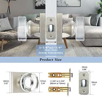 coolnews Glass Door Knobs Interior, Privacy Bathroom Bedroom Crystal Door Knobs with Lock, Satin Nickel Door Knobs