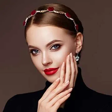 OIIKI 2Pcs Rose Hairband for Women, Metal Gold White Red Flower Floral Headbands, Pearl Hair Band Headpiece Hair Jewelry Accessories for Girls Bride Christmas Valentine Wedding Engagement Birthday