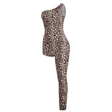 VWIWV Women's Sexy Leopard Jumpsuit One Shoulder Asymmetric Party Clubwear Jumpsuit Romper Long Pants