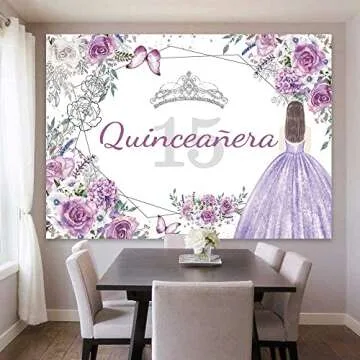 Sensfun Quinceanera 15th Birthday Backdrop for Princess Girl Mis Quince Anos Sweet 15 Birthday Decorations Banner Purple Silver Flowers Butterfly Party Photography Background Photoshoot Props 7x5ft