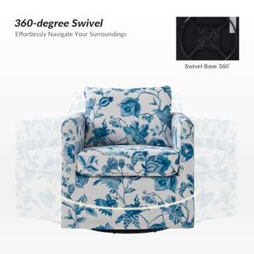 HULALA HOME Floral 360-degree Swivel Accent Chair