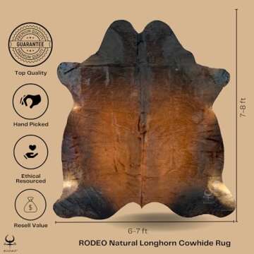 rodeo Genuine Cowhide Rug - Durable & Easy to Clean Area Rug - Cow Print Rug for Rustic, Ranch,Weste...