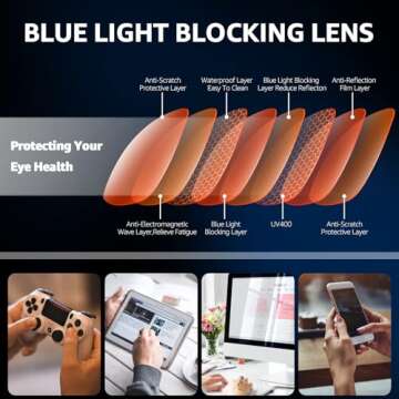 TJUTR Clip On Blue Light Blocking Glasses, Computer TV Gaming Glasses for Women Men, Improve Sleep & Reduce Eyestrain