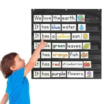 Godery Black Standard Pocket Chart for Classroom or Homeschool Teaching Supplies 7 Pocket Chart (Bla...