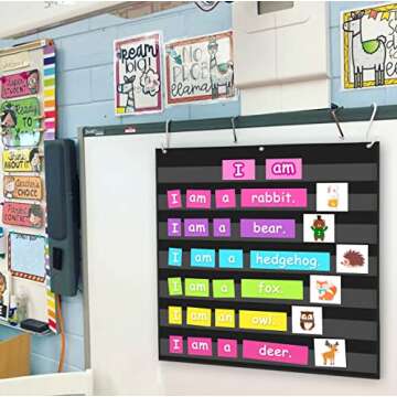 Godery Black Standard Pocket Chart for Classroom or Homeschool Teaching Supplies 7 Pocket Chart (Black)