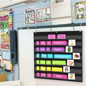 Godery Black Standard Pocket Chart for Classroom or Homeschool Teaching Supplies 7 Pocket Chart (Black)