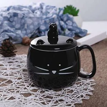 Koolkatkoo 16OZ Cute Cat Coffee Mug with Cell Phone Holder Lid for Cat Lover