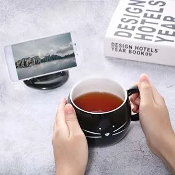 Cute Cat Coffee Mug with Cell Phone Holder | Koolkatkoo
