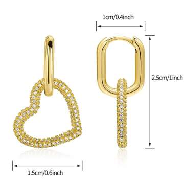 KOSE 14K Gold Huggie Hoop Earrings Heart Drop and Dangle Earrings for women Gold and White Gold Plating (Gold)