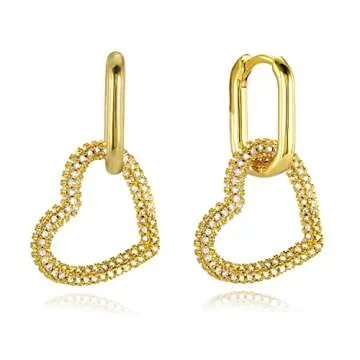 KOSE 14K Gold Huggie Hoop Earrings Heart Drop and Dangle Earrings for women Gold and White Gold Plating (Gold)