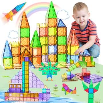 DMOIU 42PCS Magnetic Tiles,Magnetic Building Blocks for Kids Age 3 4 5 6 7 8,Toddler Montessori STEM Sensory Magnet Toys