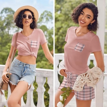 Ekouaer Women’s Summer Pajama Set - Short Sleeve V Neck