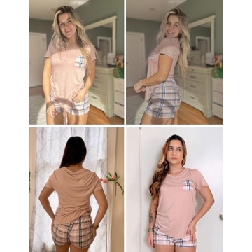 Ekouaer Women’s Summer Pajama Set - Short Sleeve V Neck