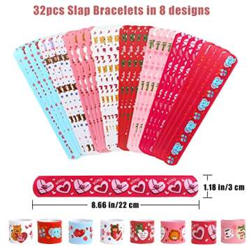 FOIMAS Valentine's Day Slap Bracelet Set,32pcs Animal Heart Snap Bracelet Wristband and 36pcs Gift C...