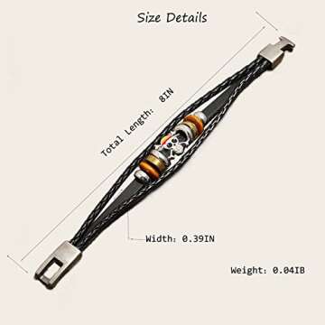 Anime One Piece Leather Bracelets, Pirate Bracelet Punk Skull Bracelets for Mens Black Braided Bracelets for Men Handmade Jewelry Wristband Strand Bracelets Halloween Gifts