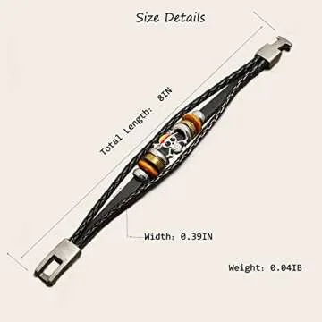 Anime One Piece Leather Bracelets, Pirate Bracelet Punk Skull Bracelets for Mens Black Braided Bracelets for Men Handmade Jewelry Wristband Strand Bracelets Halloween Gifts