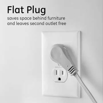 GE 3-Outlet Flat Extension Cord 15 Ft Grounded Extension Cord with Multiple Outlets 3 Prong Outlet Extender Flat Plug Power Strip Indoor Extension Cord 16 Gauge UL Listed Gray 43026