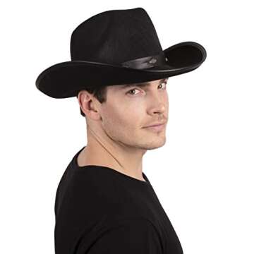 Kangaroo Black Cowboy Hat for Men & Women - Western Accessory Felt Hats with Pull-On Closure for Costume Parties, Black Cowgirl Hat for Country Fashion