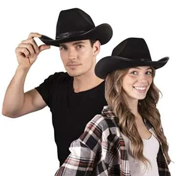 Kangaroo Black Cowboy Hat for Men & Women - Western Accessory Felt Hats with Pull-On Closure for Costume Parties, Black Cowgirl Hat for Country Fashion