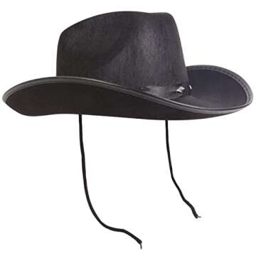 Kangaroo Black Cowboy Hat for Men & Women - Western Accessory Felt Hats with Pull-On Closure for Costume Parties, Black Cowgirl Hat for Country Fashion