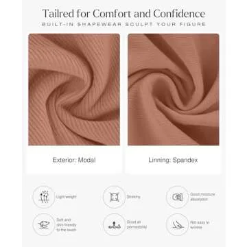 Popilush Party Dress Long Sleeve Bodycon Midi Dresses Shapewear Tummy Control Brown Club Night Out Built-in Bra