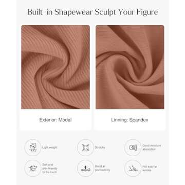 Popilush Party Dress Long Sleeve Bodycon Midi Dresses Shapewear Tummy Control Brown Club Night Out Built-in Bra