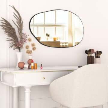 CONGUILIAO Irregular Wall Mirror 33.5" x 20.5", Black Asymmetrical Mirror Bathroom Mirror, Wood Framed Vanity Mirror, Modern Dressing Mirror Decorative for Entryway Living Room Bedroom