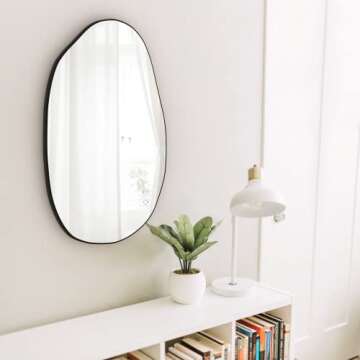 CONGUILIAO Irregular Wall Mirror 33.5" x 20.5", Black Asymmetrical Mirror Bathroom Mirror, Wood Framed Vanity Mirror, Modern Dressing Mirror Decorative for Entryway Living Room Bedroom